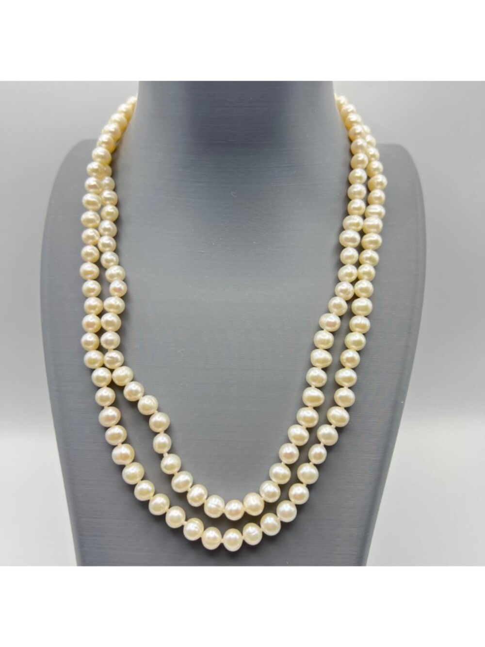 Cultured Freshwater Pearl Necklace 35" Opera Length Knotted 6.6mm Ivory Baroque - Picture 7 of 8